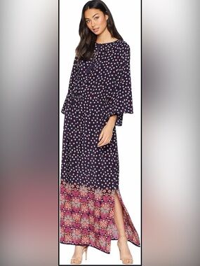 Juicy Couture Navy Floral Print Long Sleeve Midi Dress